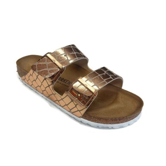 Birkenstock Arizona BS Sandals Womens Size 9-9.5 NARROW Fit Gator Gleam Copper - Picture 1 of 10